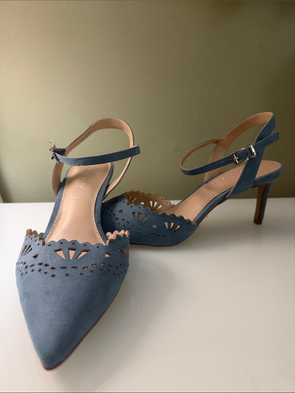 Never Worn! Blue Pointed-Toe Ankle Strap Kelly & Katie Heels